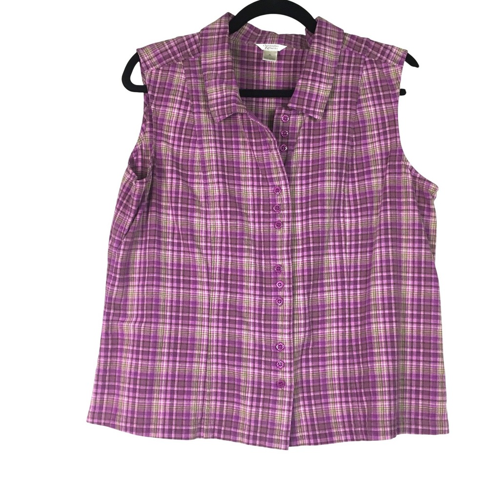 Christopher & Banks Plaid Sleeveless Button Down Top Size XL Purple